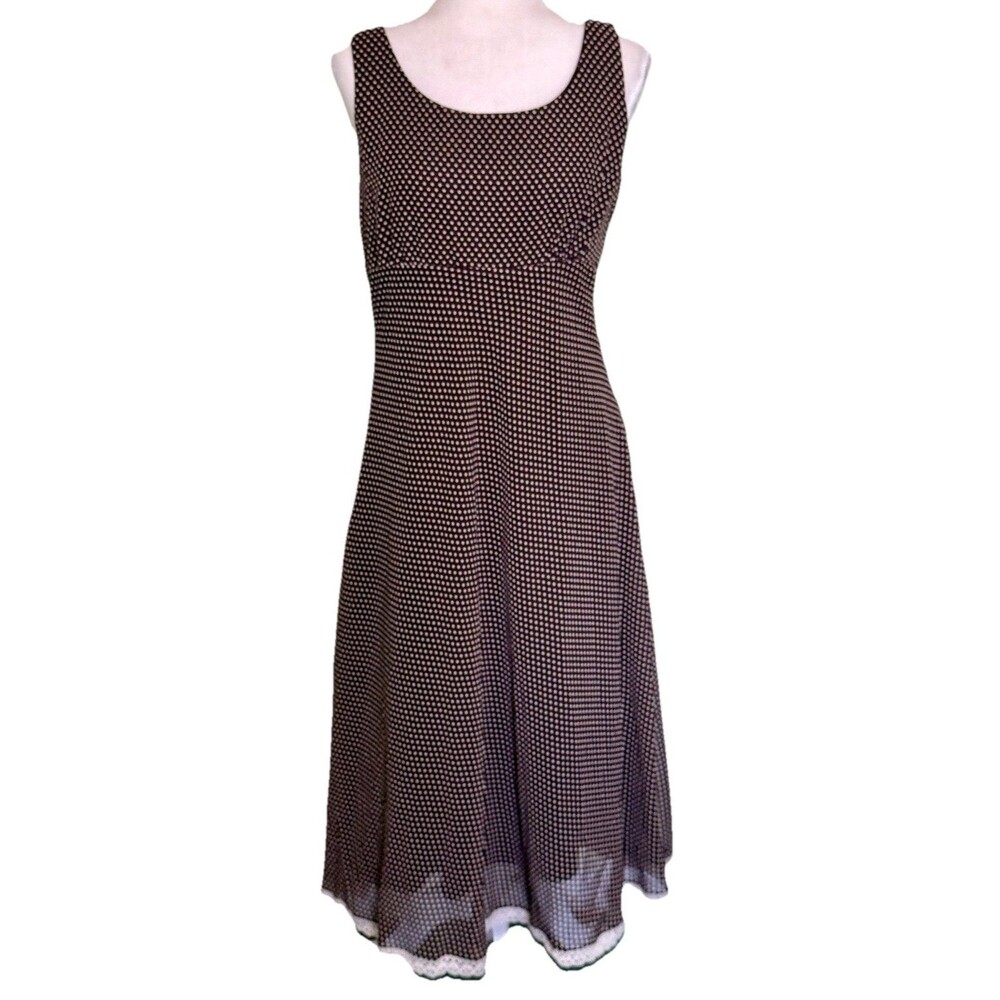 Women's French Girl Polka Dot Swing Dress Sleeveless Empire Waist Sheer Hem Sz 1